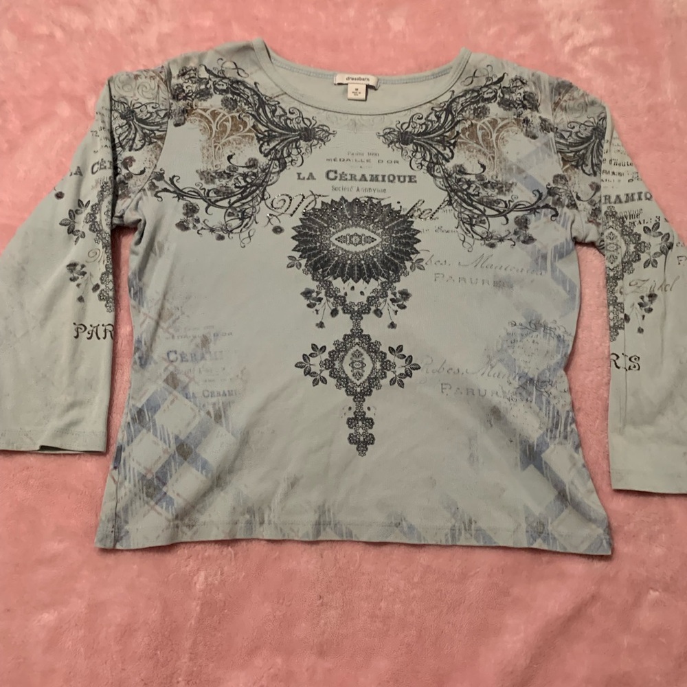 Dressbarn Kids Long Sleeve Tee - Soft Blue with Black Design